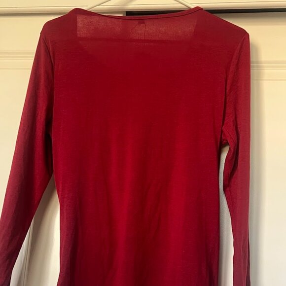 NWT FIT GLAM Burgundy Long Sleeve Faux Wrap Jersey Top Shirt Size Large NEW - Picture 7 of 7